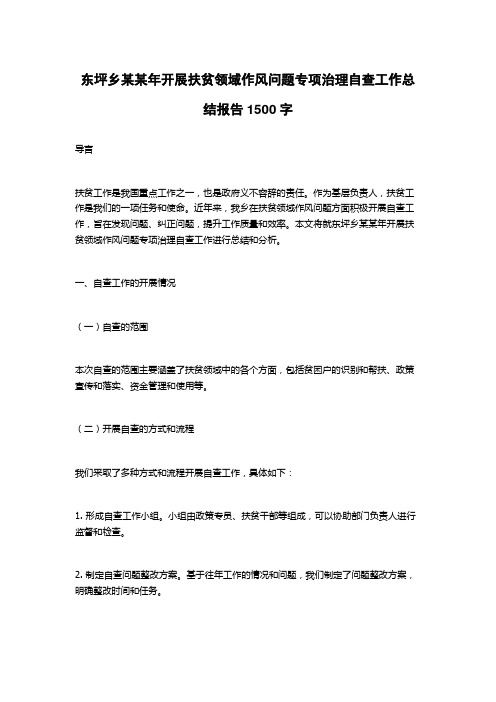 东坪乡某某年开展扶贫领域作风问题专项治理自查工作总结报告