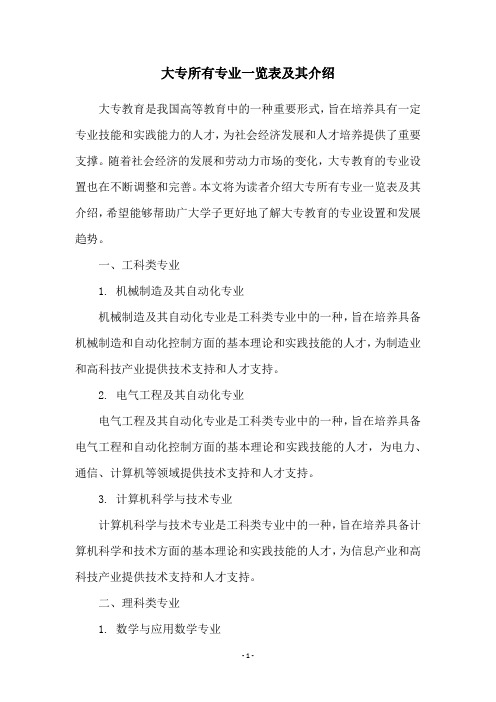 大专所有专业一览表及其介绍