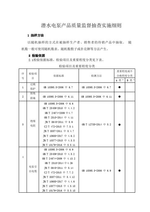 潜水电泵产品质量监督抽查实施细则