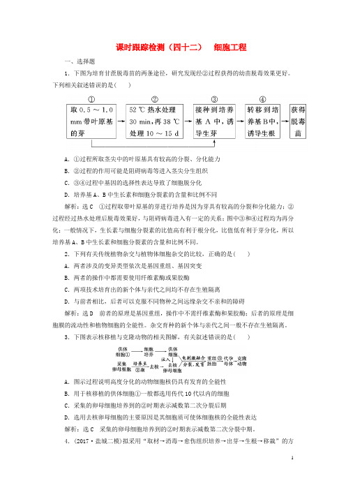 高考生物一轮复习 选考部分 现代生物科技专题 课时跟踪检测(四十二)细胞工程