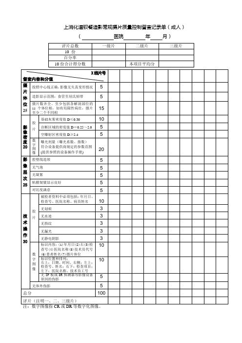 上消化道钡餐造影常规摄片质量控制督查记录单