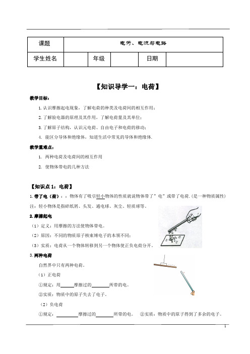 初中物理 同步复习1:电荷,电流与电路