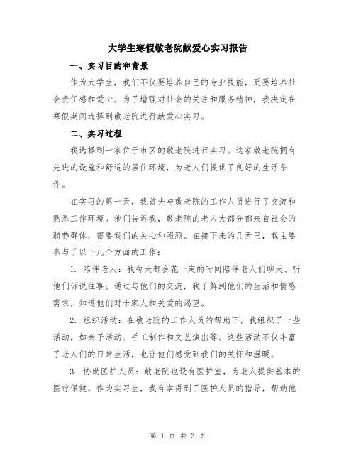 大学生寒假敬老院献爱心实习报告