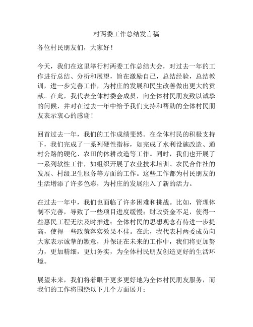 村两委工作总结发言稿