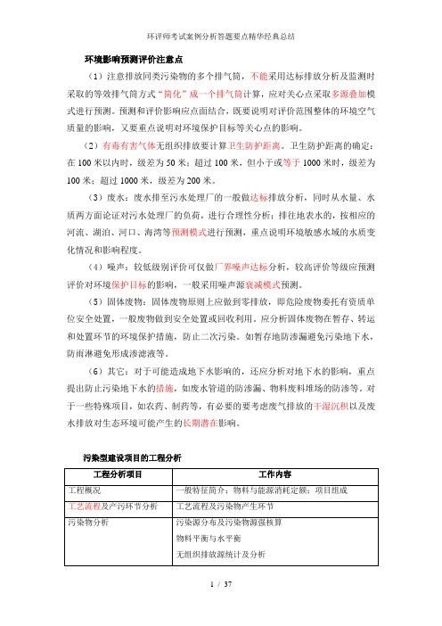 环评师考试案例分析答题要点精华经典总结