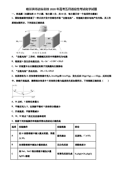 哈尔滨市达标名校2020年高考五月适应性考试化学试题含解析