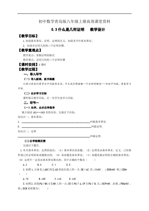 初中数学青岛版八年级上册高效课堂资料5.3什么是几何证明》教学设计