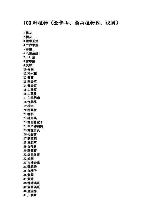 重庆金佛山100种植物简介