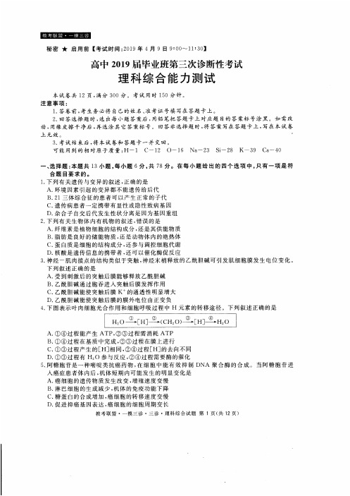 2019届四川省教考联盟高三第三次诊断性考试理科综合试题(详细答案)-推荐