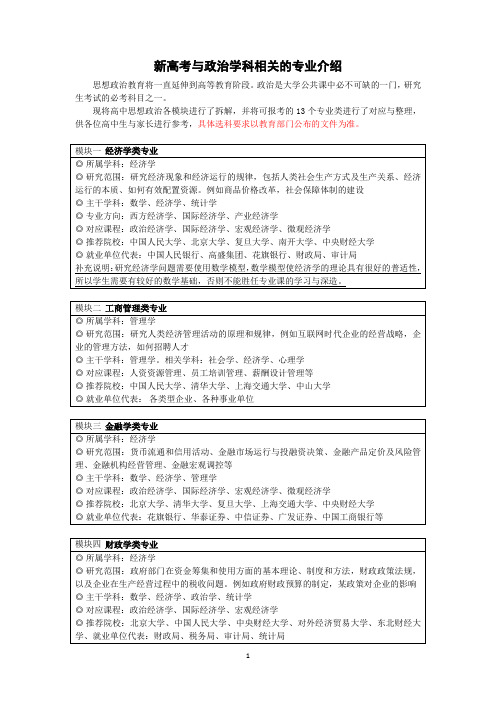 新高考与政治学科相关的专业介绍