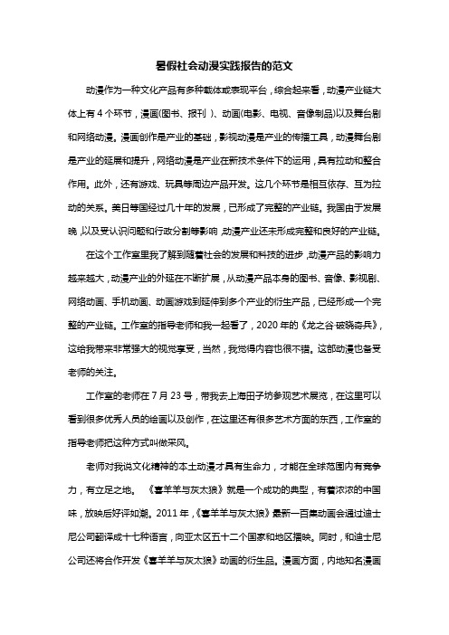 暑假社会动漫实践报告的范文