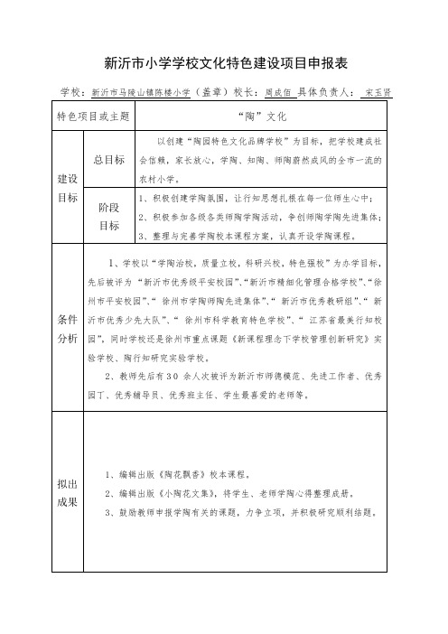 陈楼小学学校文化特色建设项目申报表