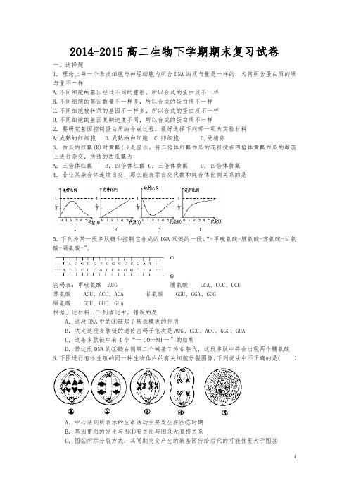 2014—2015学年度下学期高二生物下学期期末复习试卷