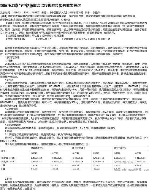 糖皮质激素与甲钴胺联合治疗视神经炎的效果探讨