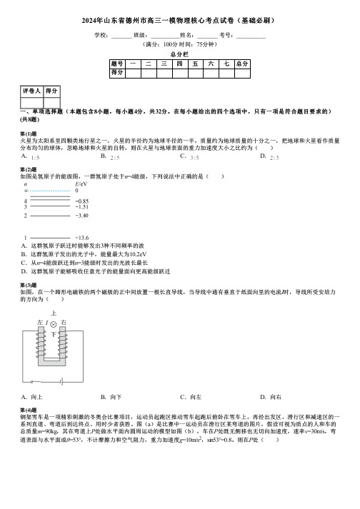 2024年山东省德州市高三一模物理核心考点试卷(基础必刷)