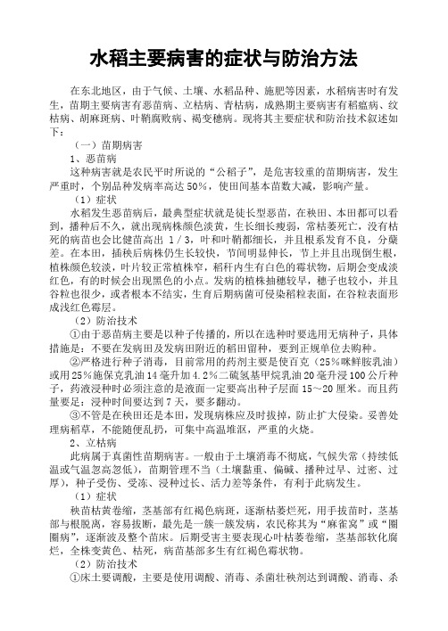 水稻主要病害的症状与防治方法