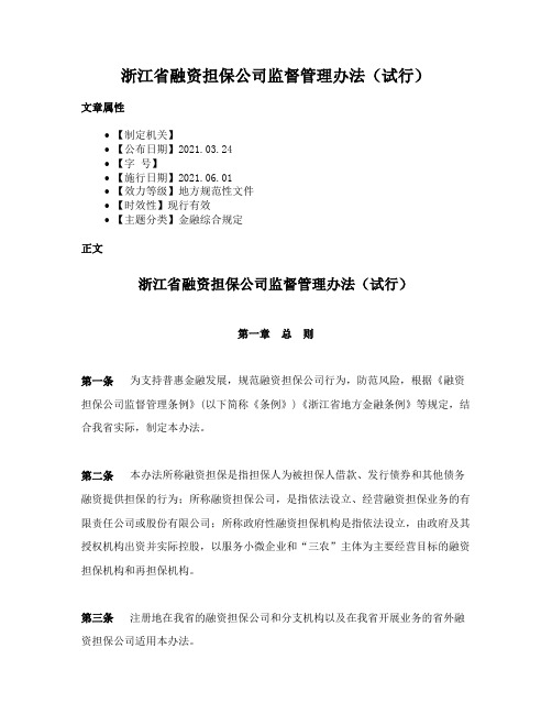 浙江省融资担保公司监督管理办法（试行）