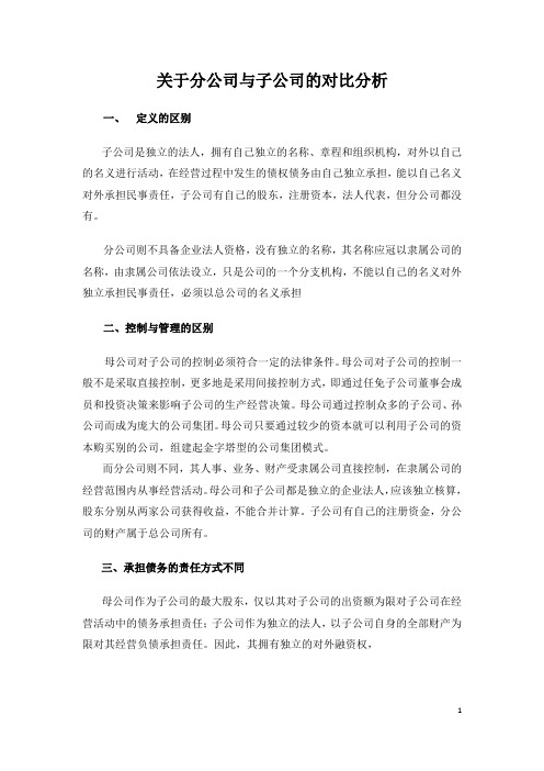 分公司与子公司的对比分析