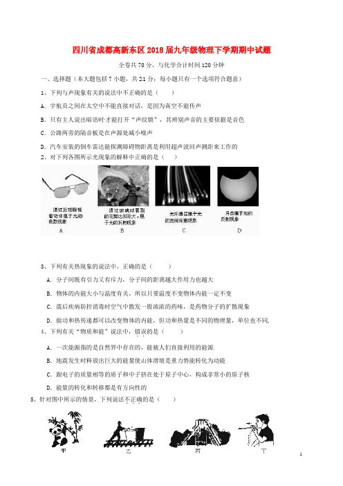 四川省成都高新东区2018届九年级物理下学期期中试题_