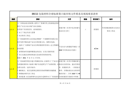 BRCGS包装材料全球标准第六版审核文件要求及现场要求清单