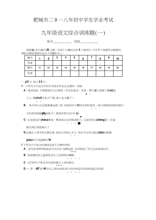 2018届山东省泰安市肥城中考模拟考试(一):语文