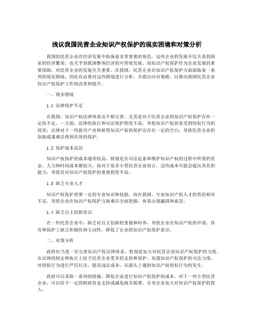 浅议我国民营企业知识产权保护的现实困境和对策分析