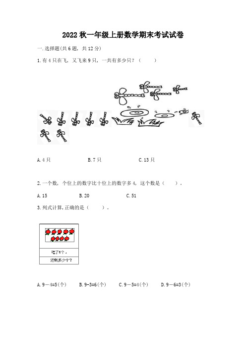 2022秋一年级上册数学期末考试试卷(考试直接用)