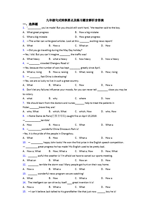 九年级句式转换要点及练习题含解析含答案