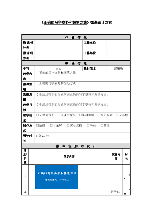 人教版(部编版)小学语文一年级上册 正确的写字姿势和额握笔方法 名师教学教案