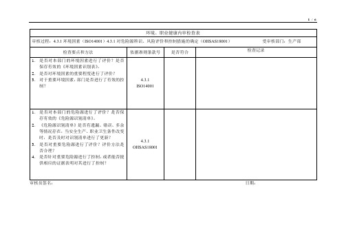 ISO14001环境、职业健康内审检查表(生产部)