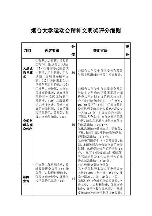 运动会精神文明奖评分细则  2011