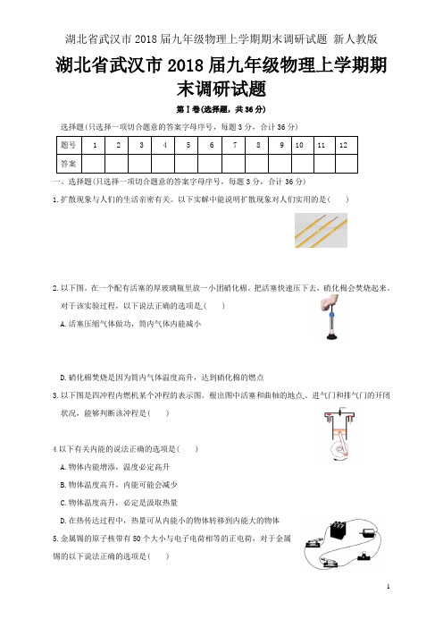 湖北省武汉市2018届九年级物理上学期期末调研试题 新人教版