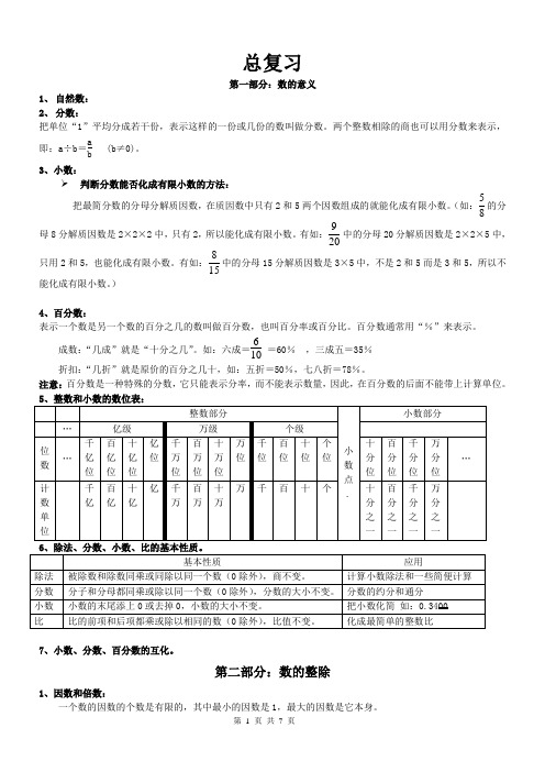 小学数学总复习提纲