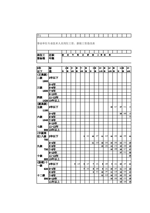 事业单位专业技术人员岗位工资 薪级工资套改表