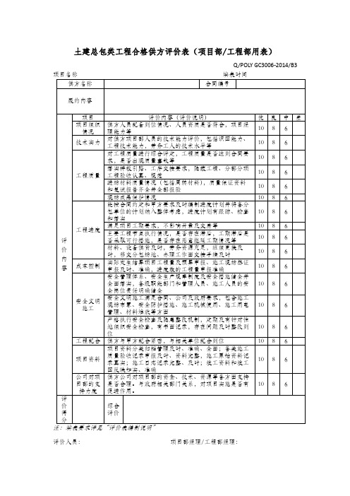 土建总包类工程合格供方评价表(项目部工程部用表)