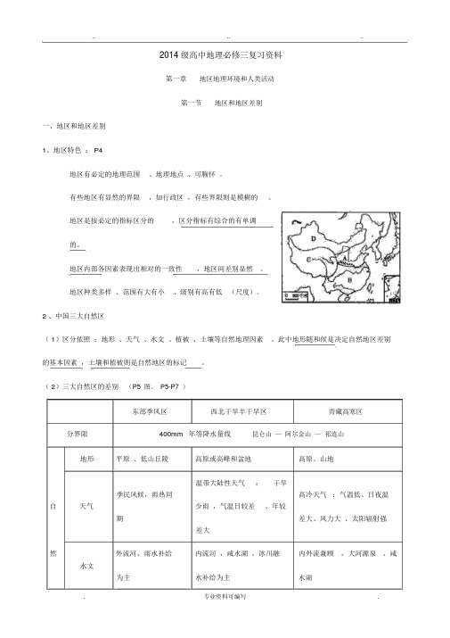 高中地理必修三复习提纲