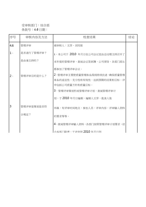 内部审核检查表