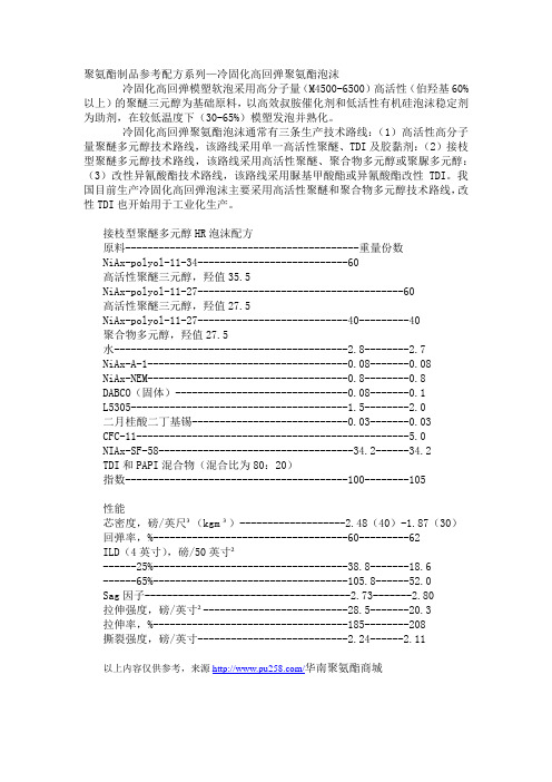 聚氨酯制品参考配方系列—冷固化高回弹聚氨酯泡沫