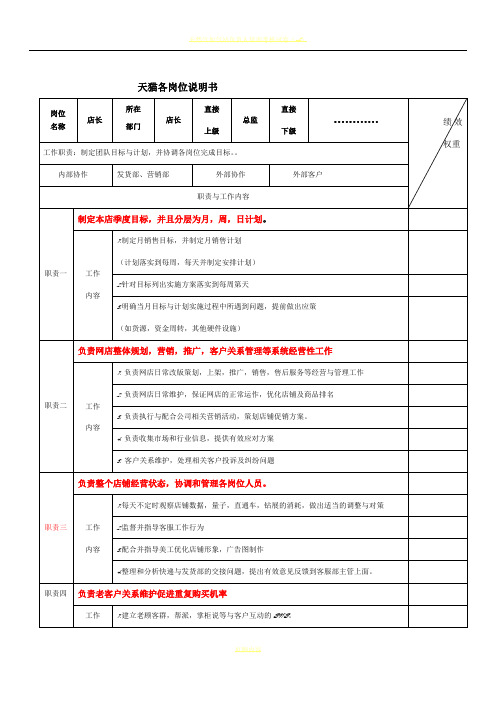 天猫各岗位职责及绩效考核指标