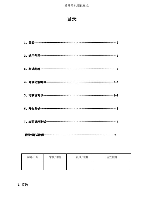 蓝牙耳机测试标准