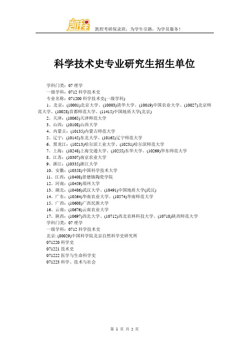 科学技术史专业研究生招生单位