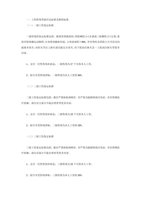 工伤伤残等级赔偿标准表