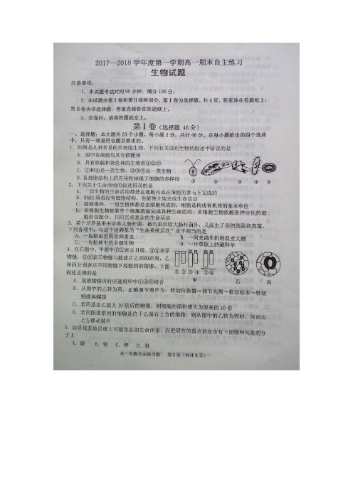 2017-2018学年山东省栖霞二中高一上学期期末考试生物卷 扫描版