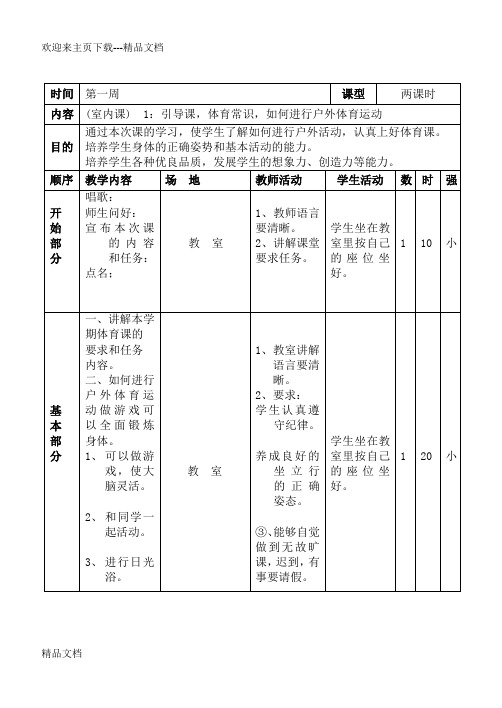 小学四年级体育下册全册教案