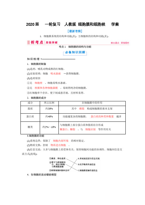 2020年高考   一轮复习  人教版 细胞膜和细胞核   学案.doc