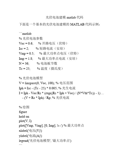 光伏电池建模matlab代码