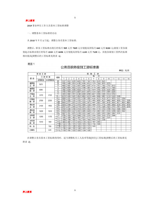 2019事业单位工作人员基本工资标准调整