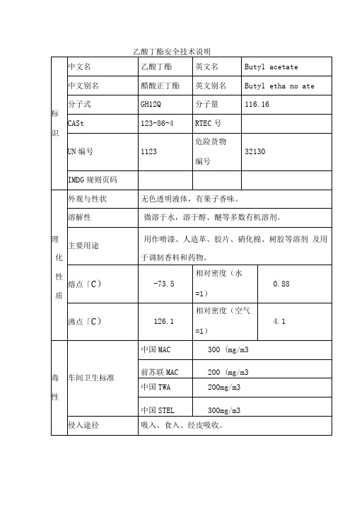 乙酸丁酯安全技术说明