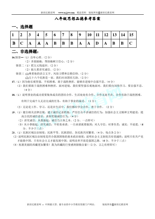 2011--2012学年度第二学期八年级思想政治期末测试卷