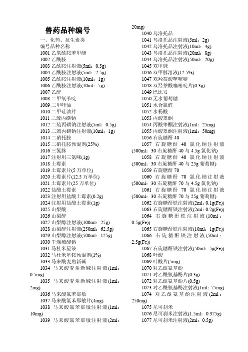 兽药品种编号